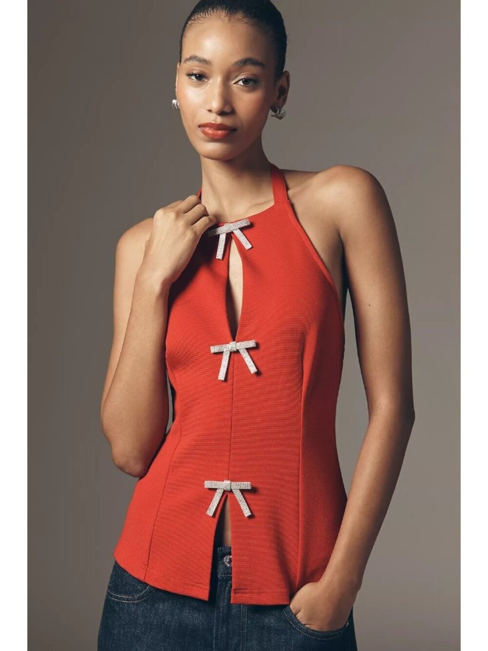 Anthropologie Maeve Bow Embellished Tank Top L